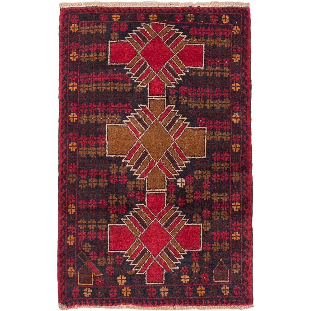 eCarpetGallery Hand-knotted Baluch Brown/Red Wool Rug (2'9 x 4'2)