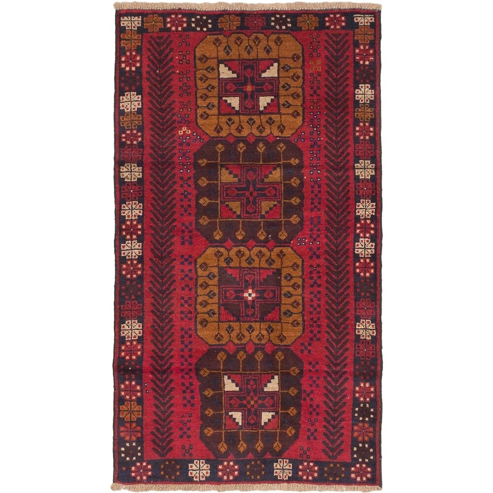 ecarpetgallery Hand-Knotted Baluch Red Wool Rug (3'6 x 6'2)
