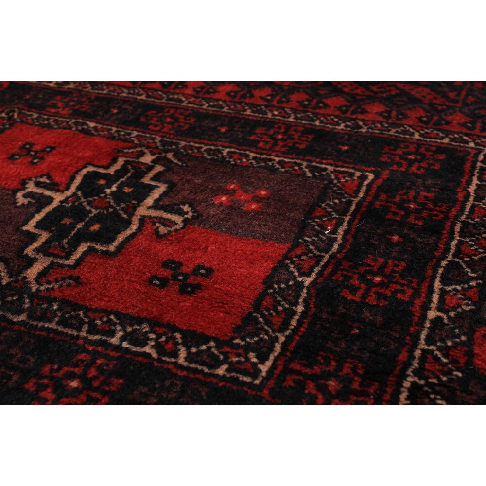 Ecarpetgallery Hand-Knotted Finest Baluch Black, Red Wool Rug (3'3 x 5'10)