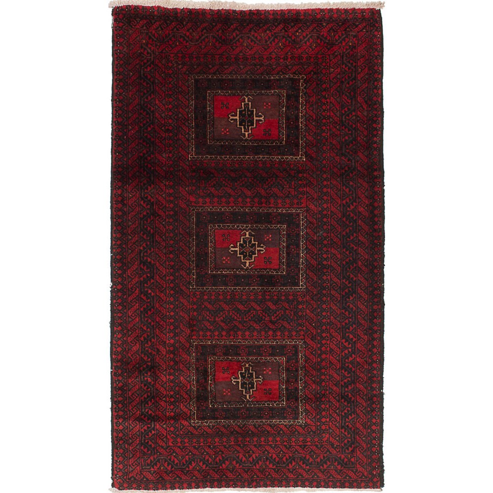 Ecarpetgallery Hand-Knotted Finest Baluch Black, Red Wool Rug (3'3 x 5'10)
