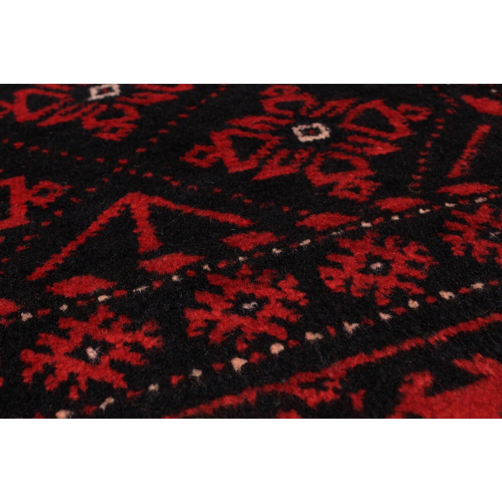 Ecarpetgallery Hand-Knotted Finest Baluch Black, Red Wool Rug (3'7 x 5'9)