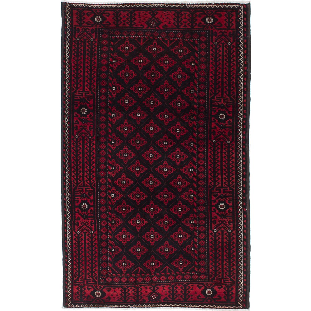 Ecarpetgallery Hand-Knotted Finest Baluch Black, Red Wool Rug (3'7 x 5'9)