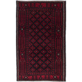 Ecarpetgallery Hand-Knotted Finest Baluch Black, Red Wool Rug (3'7 x 5'9)