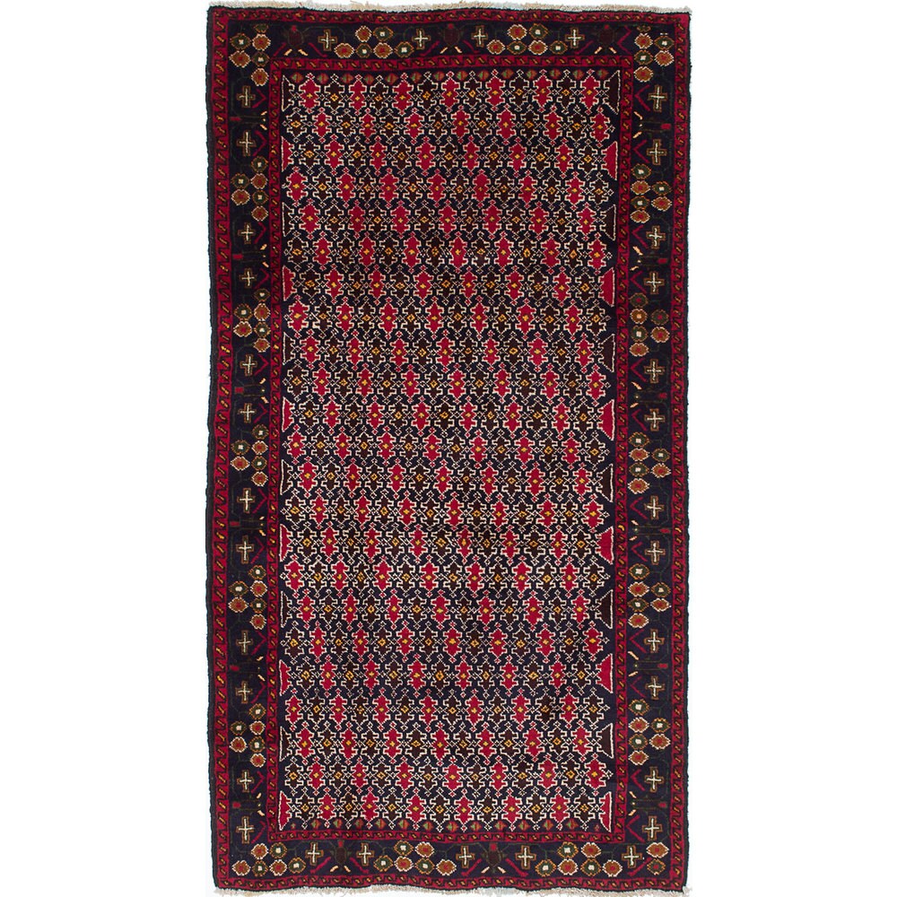 Ecarpetgallery Hand-Knotted Finest Baluch Blue, Red Wool Rug (3'7 x 6'10)