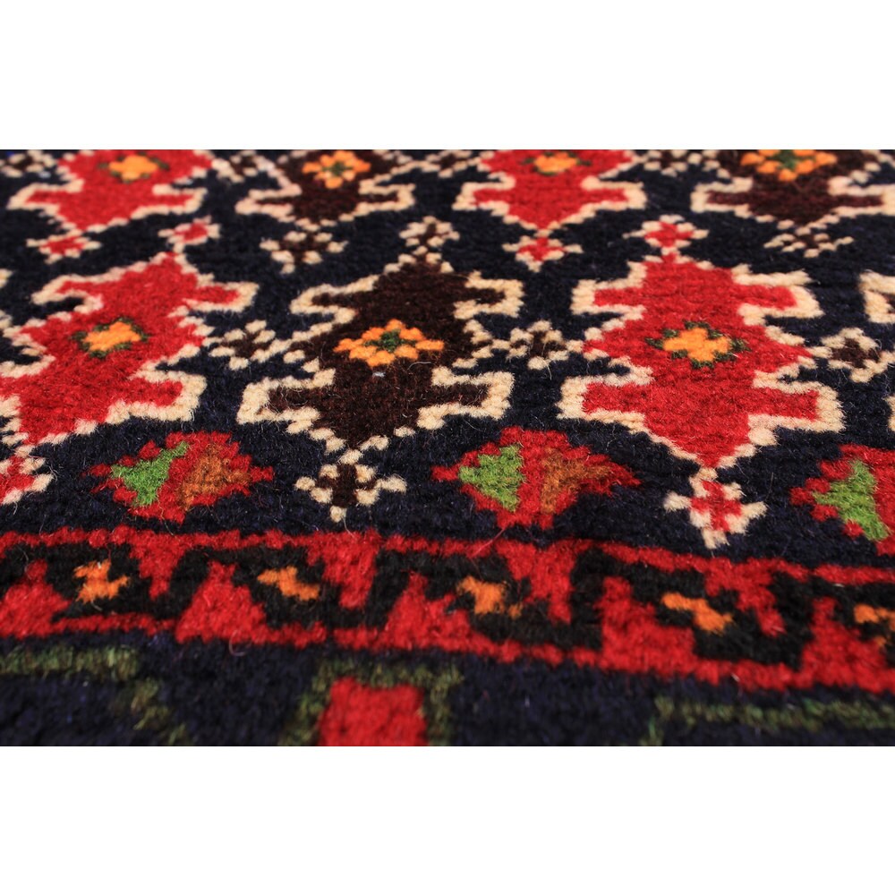 Ecarpetgallery Hand-Knotted Finest Baluch Blue, Red Wool Rug (3'7 x 6'10)
