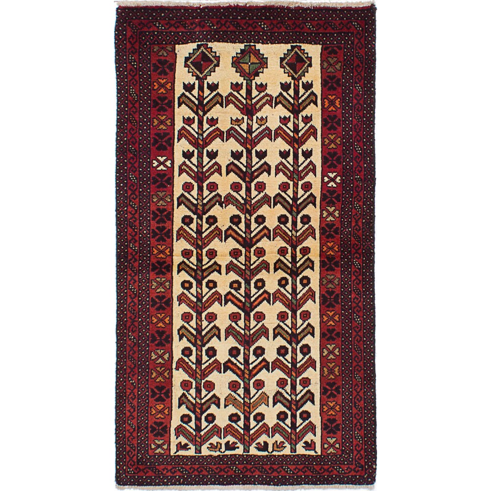 Hand-knotted Finest Baluch Cream Wool Rug - 2'10 x 5'4