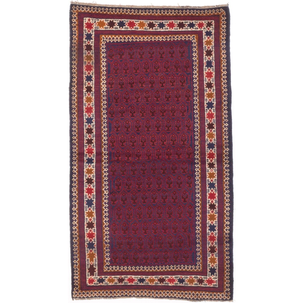 Hand-knotted Herati Burgundy Wool Rug - 3'7" x 6'4"