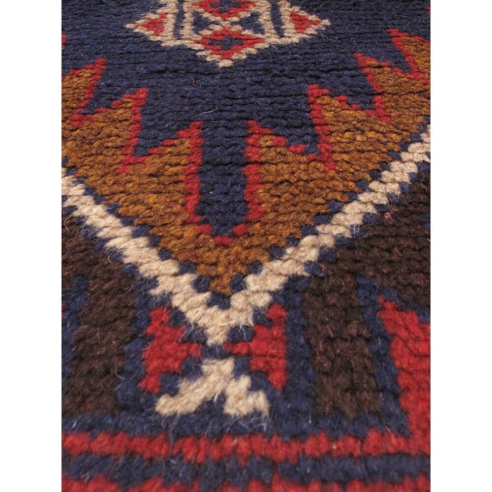 Hand-knotted Kazak Burgundy, Navy Blue Wool Rug - 3'8 x 6'3