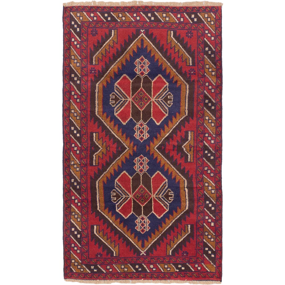 Hand-knotted Kazak Burgundy, Navy Blue Wool Rug - 3'8 x 6'3