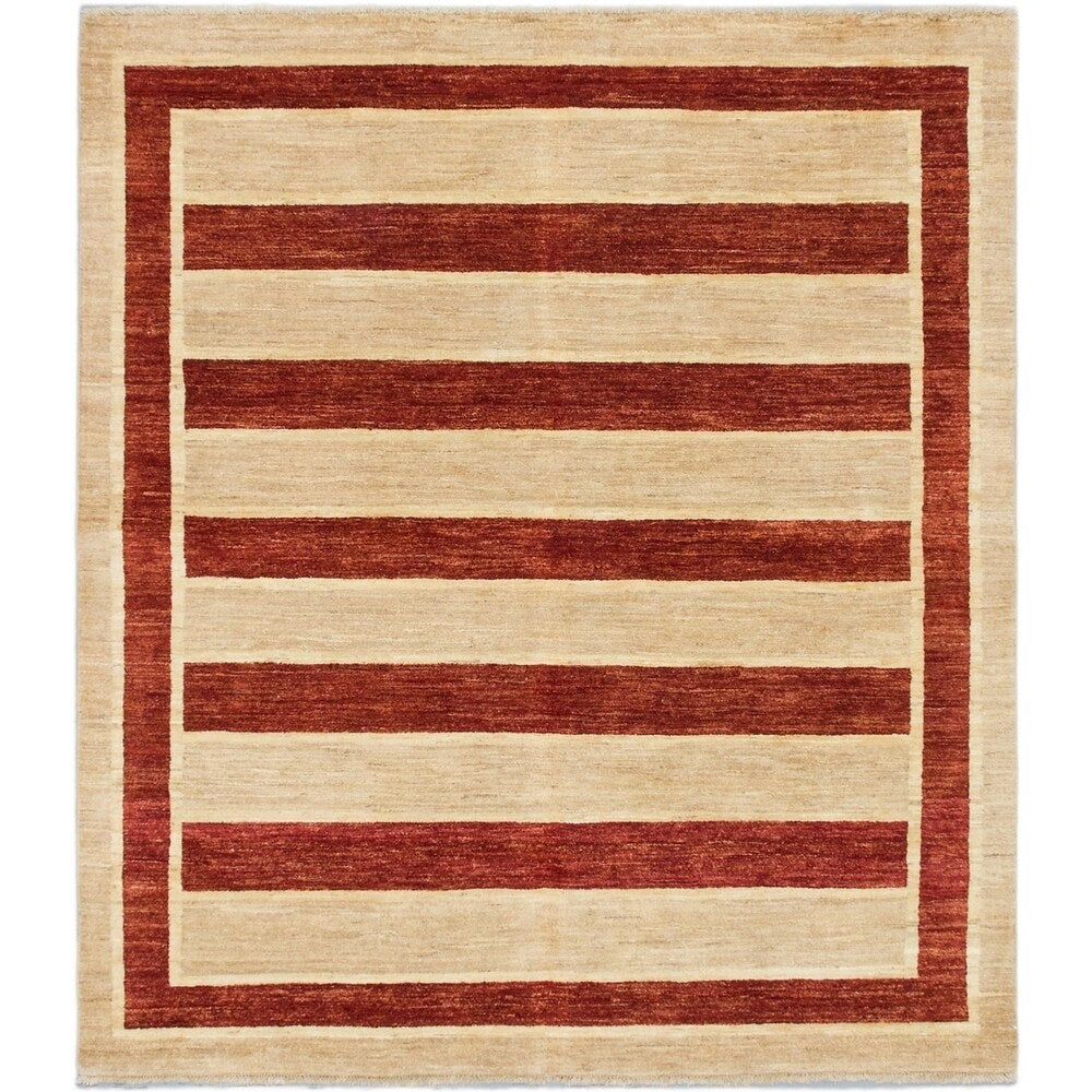ecarpetgallery Hand-Knotted Peshawar Ziegler Ivory, Orange Wool Rug (6'5 x 7'3)