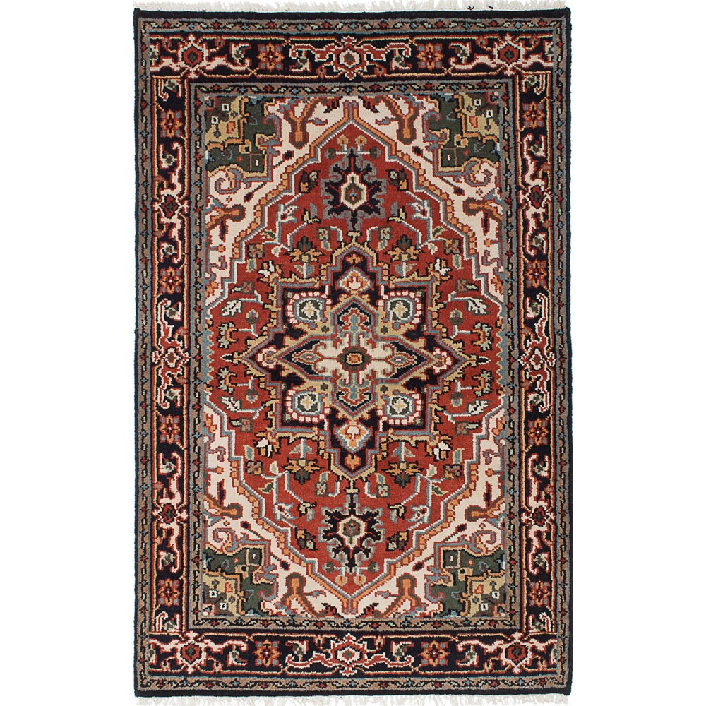 ecarpetgallery Hand-Knotted Royal Heriz Black, Brown Wool Rug (4'0 x 6'2)