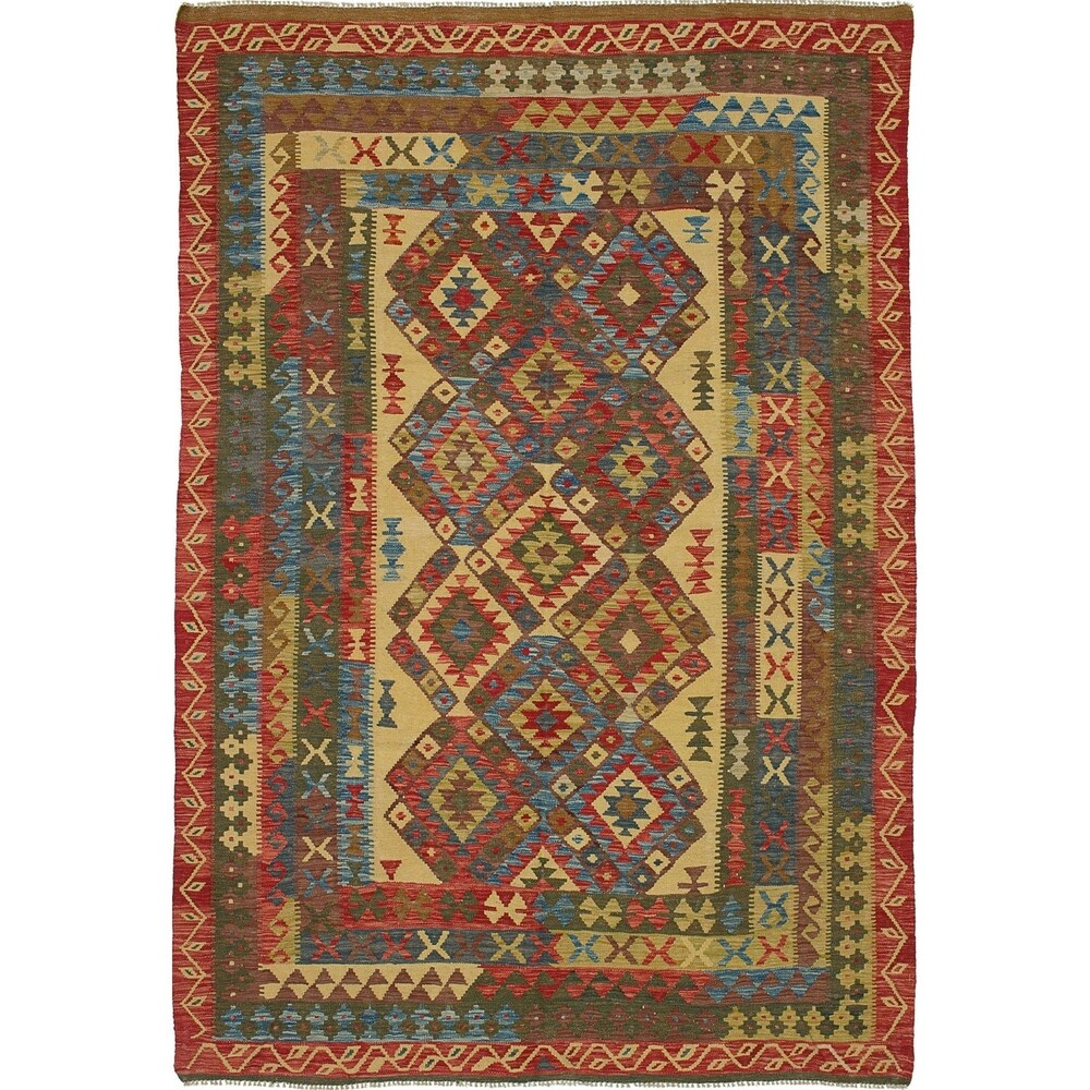 ecarpetgallery Hand-Woven Anatolian Kilim Green Wool Kilim (6'6 x 9'5)
