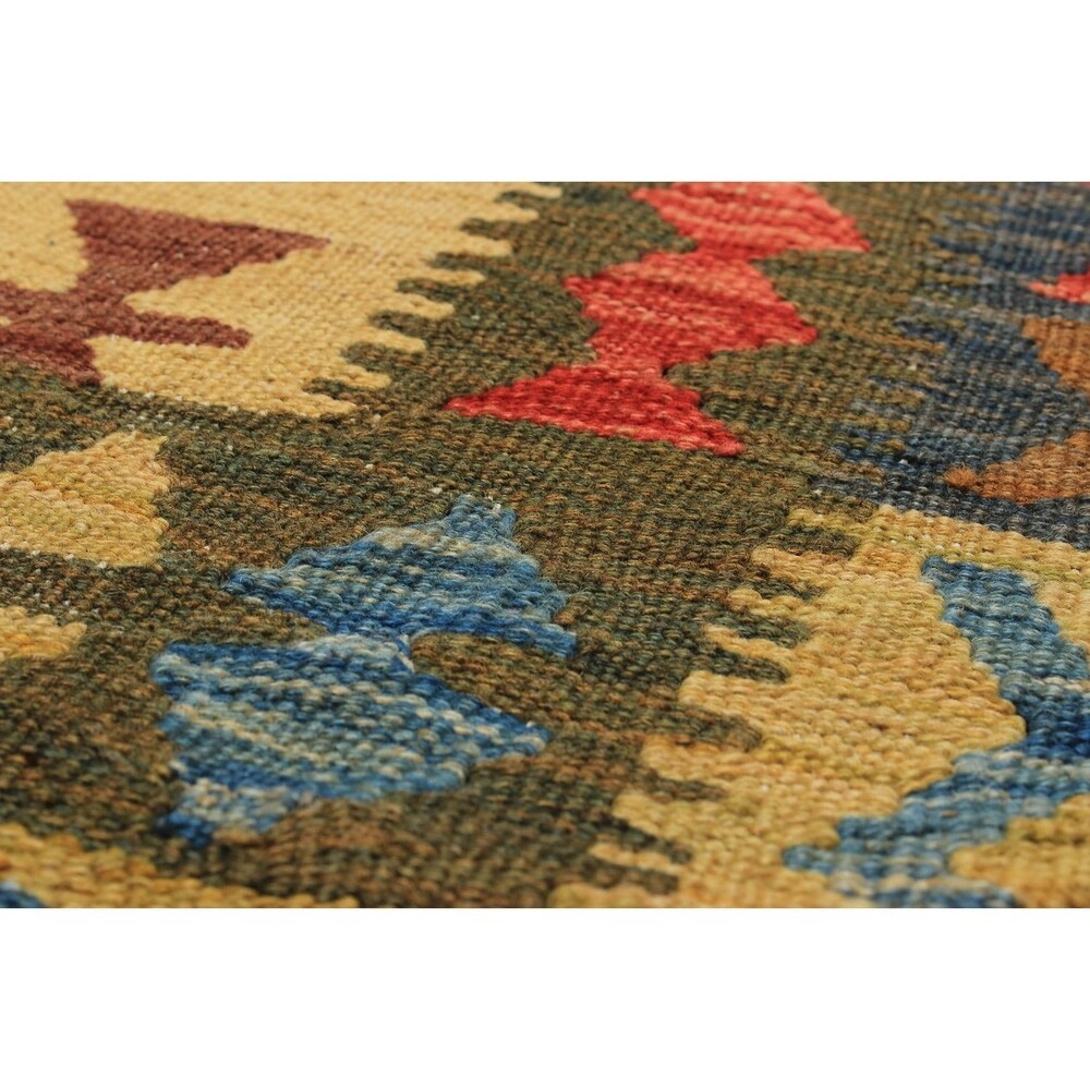 ecarpetgallery Hand-Woven Anatolian Kilim Green Wool Kilim (6'6 x 9'5)