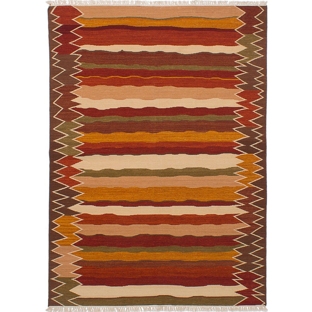 ecarpetgallery Hand-Woven Ankara Kilim Brown, Red Wool Kilim (5'7 x 7'8)