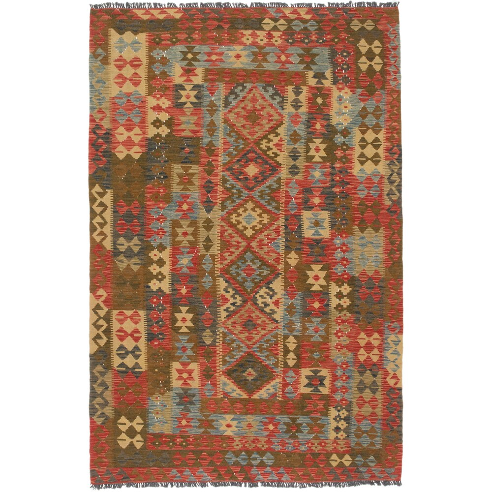 Flat-weave Hereke Copper, Brown Wool Kilim - 5'6" x 8'3"