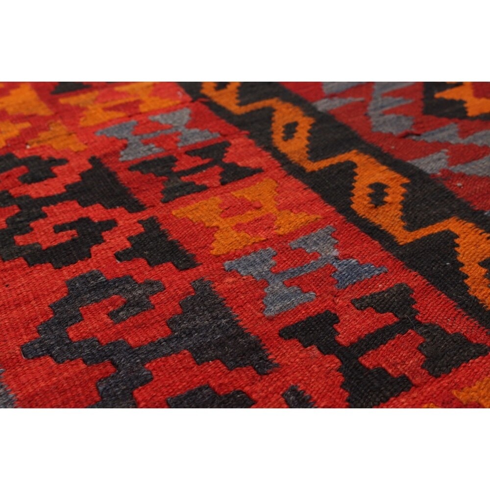ecarpetgallery Hand-Woven Qashqai Red Wool Kilim - 6'11 x 9'3