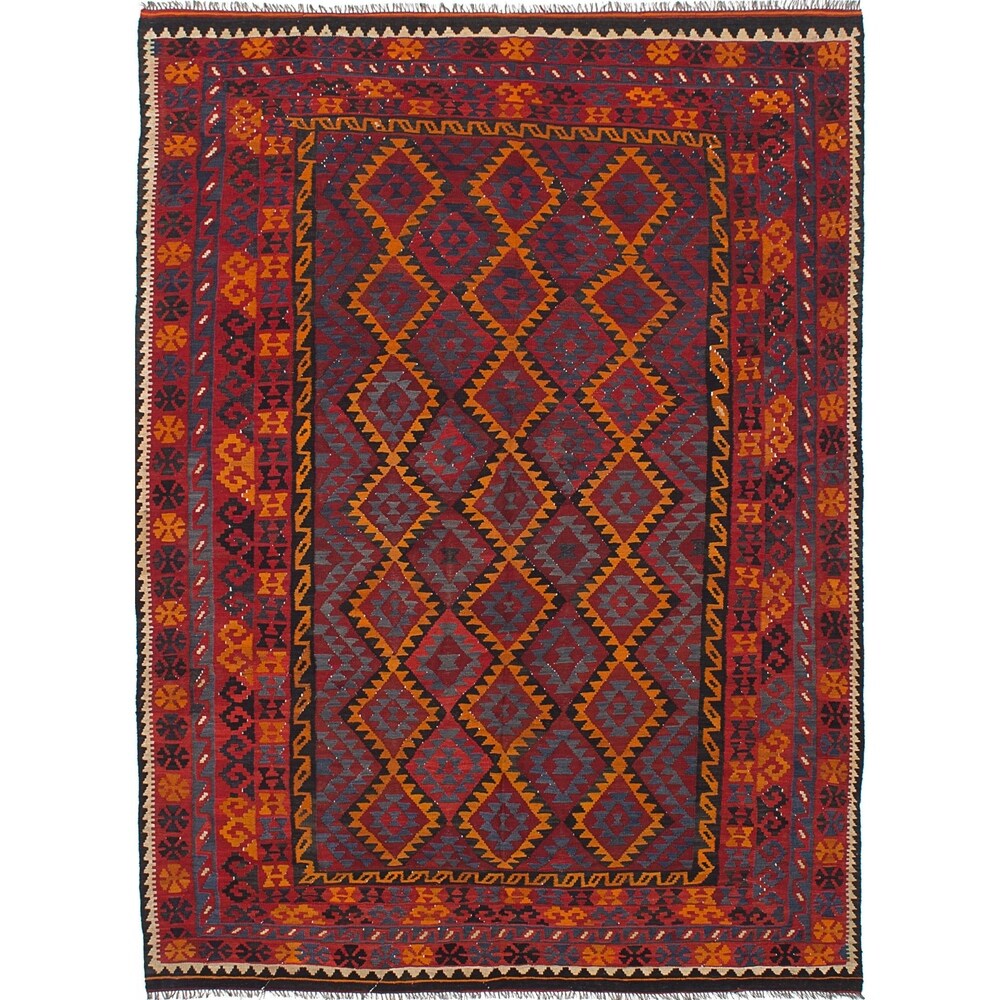 ecarpetgallery Hand-Woven Qashqai Red Wool Kilim - 6'11 x 9'3
