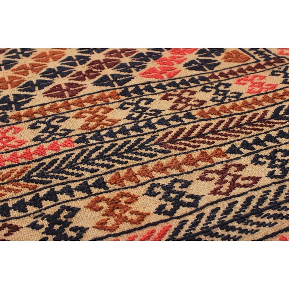 ecarpetgallery Hand-Woven Shiravan Sumak Ivory, Pink Wool Sumak (4'2 x 6'2)