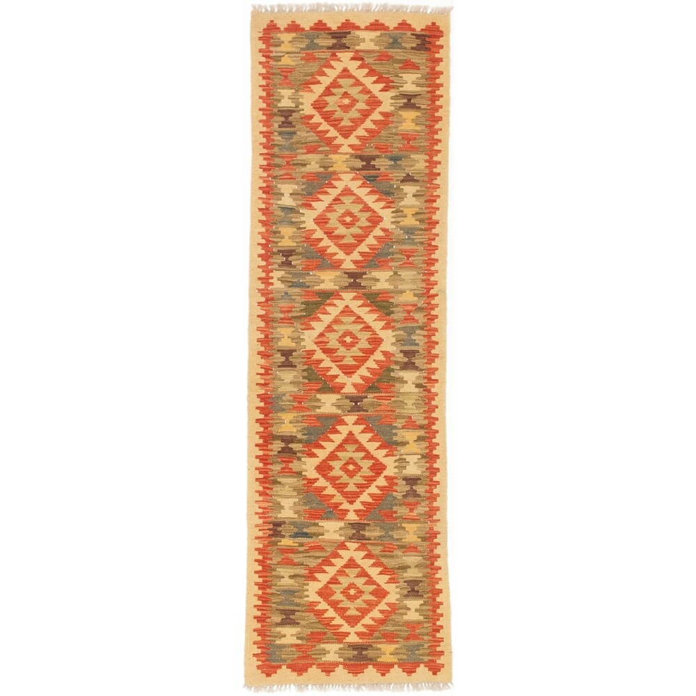 ecarpetgallery Hand-made Anatolian Kilim Red/ Yellow Wool Kilim (1'11 x 6'4)