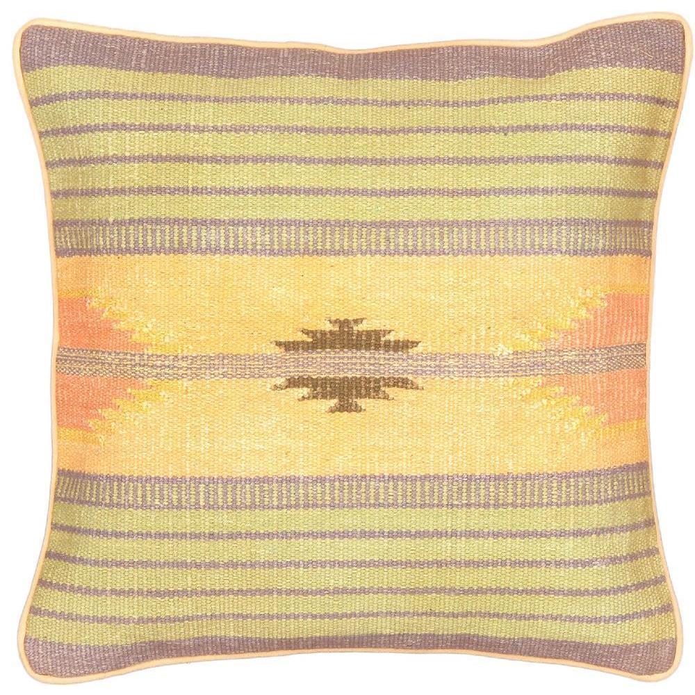eCarpetGallery Ottoman Handmade Beige/Blue Wool Kilim Cushion Cover (1'5 x 1'5)