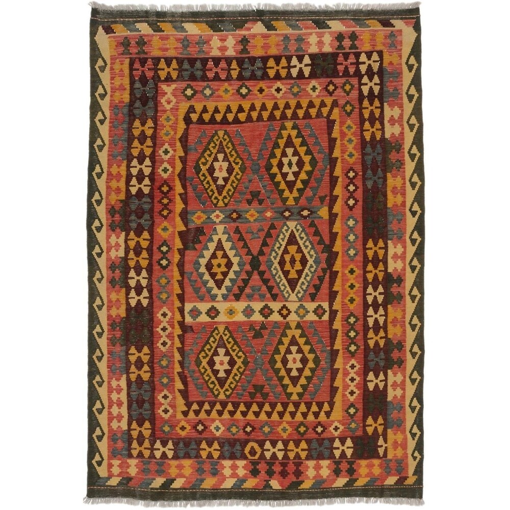 ecarpetgallery Handmade Anatolian Brown and Red Wool Kilim Rug