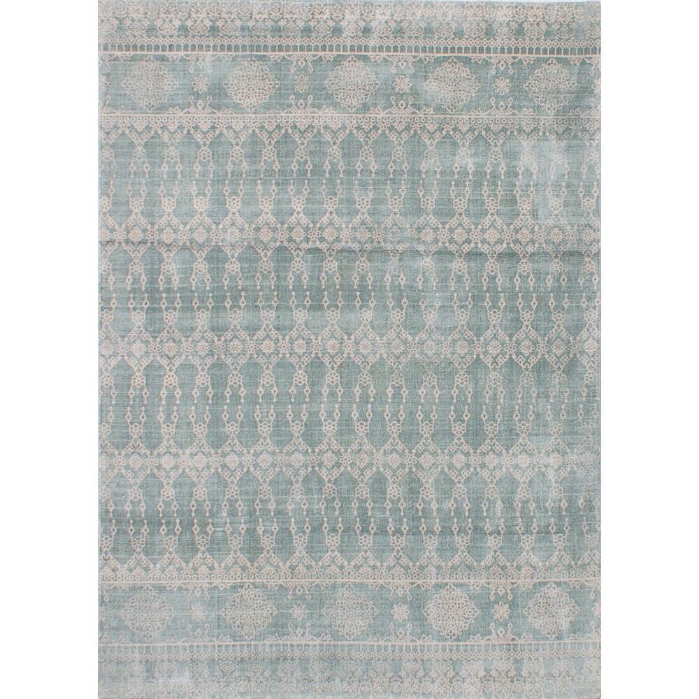 Hand Loomed Galleria Turquoise Silk Rug - 5'4" x 7'4"