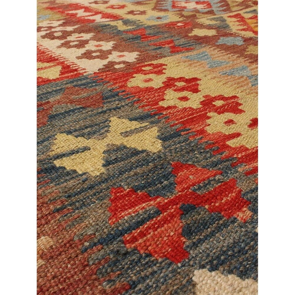 ecarpetgallery Handmade Hereke Blue, Red and Yellow Wool Kilim Rug