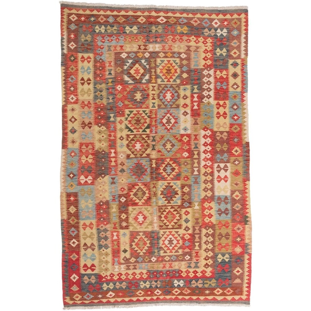 ecarpetgallery Handmade Hereke Blue, Red and Yellow Wool Kilim Rug