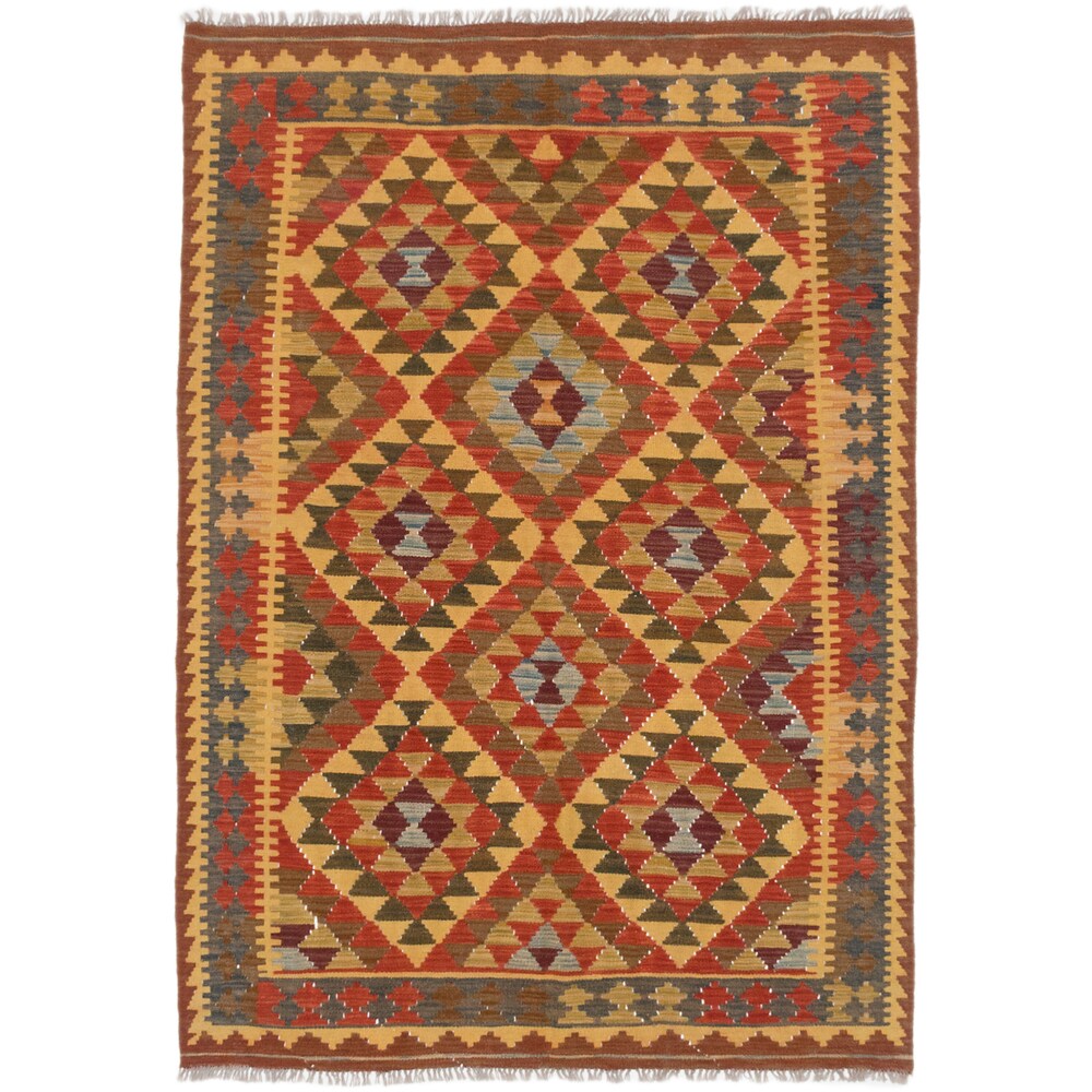 ecarpetgallery Hereke Kilim Red, Yellow Wool Kilim Rug