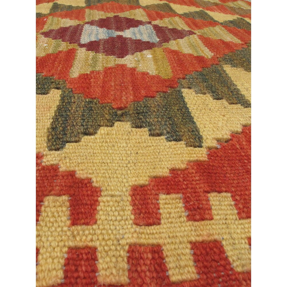 ecarpetgallery Hereke Kilim Red, Yellow Wool Kilim Rug