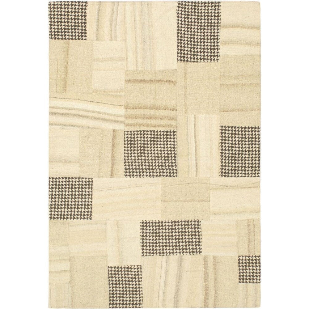 ecarpetgallery Mosaico Ivory Hand-woven Wool Kilim (4'7 x 6'7)