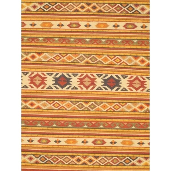 ecarpetgallery Orange Wool Handwoven Izmir Kilim Rug