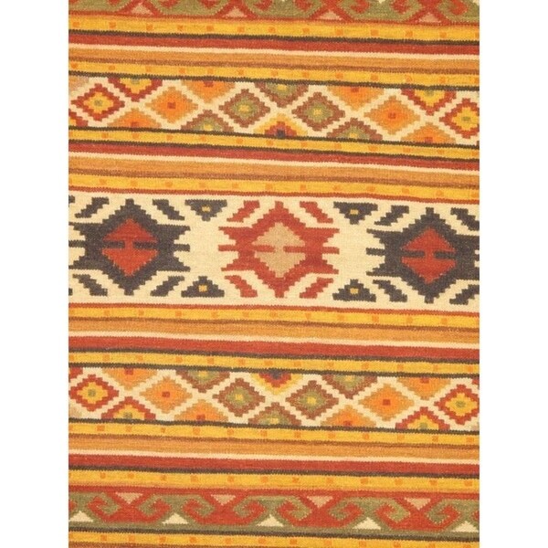 ecarpetgallery Orange Wool Handwoven Izmir Kilim Rug