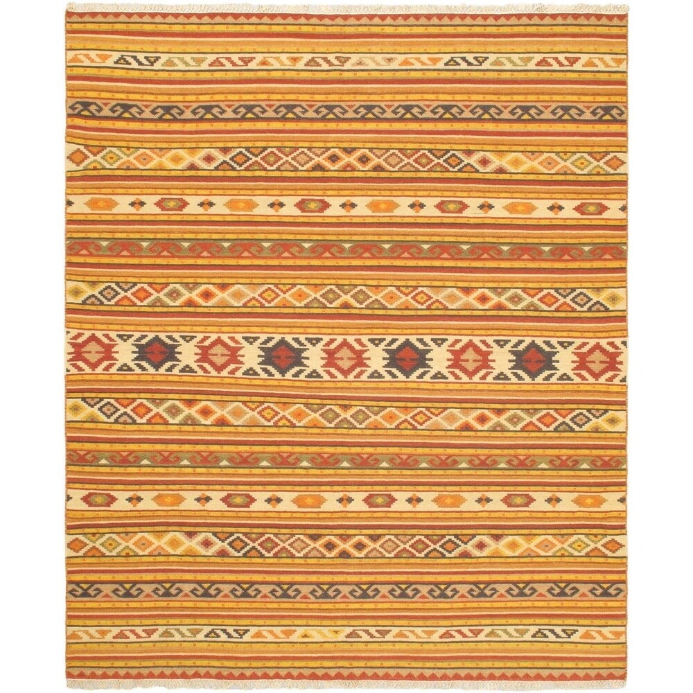 ecarpetgallery Orange Wool Handwoven Izmir Kilim Rug