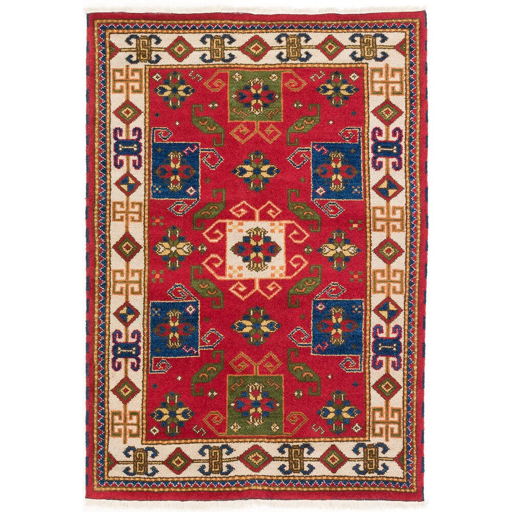 ecarpetgallery Royal Kazak Beige/ Blue/ Red Wool Rug