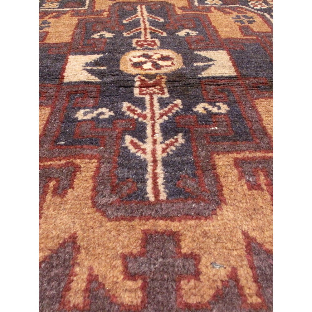 eCarpetGallery Blue/Brown Wool Teimani Rug