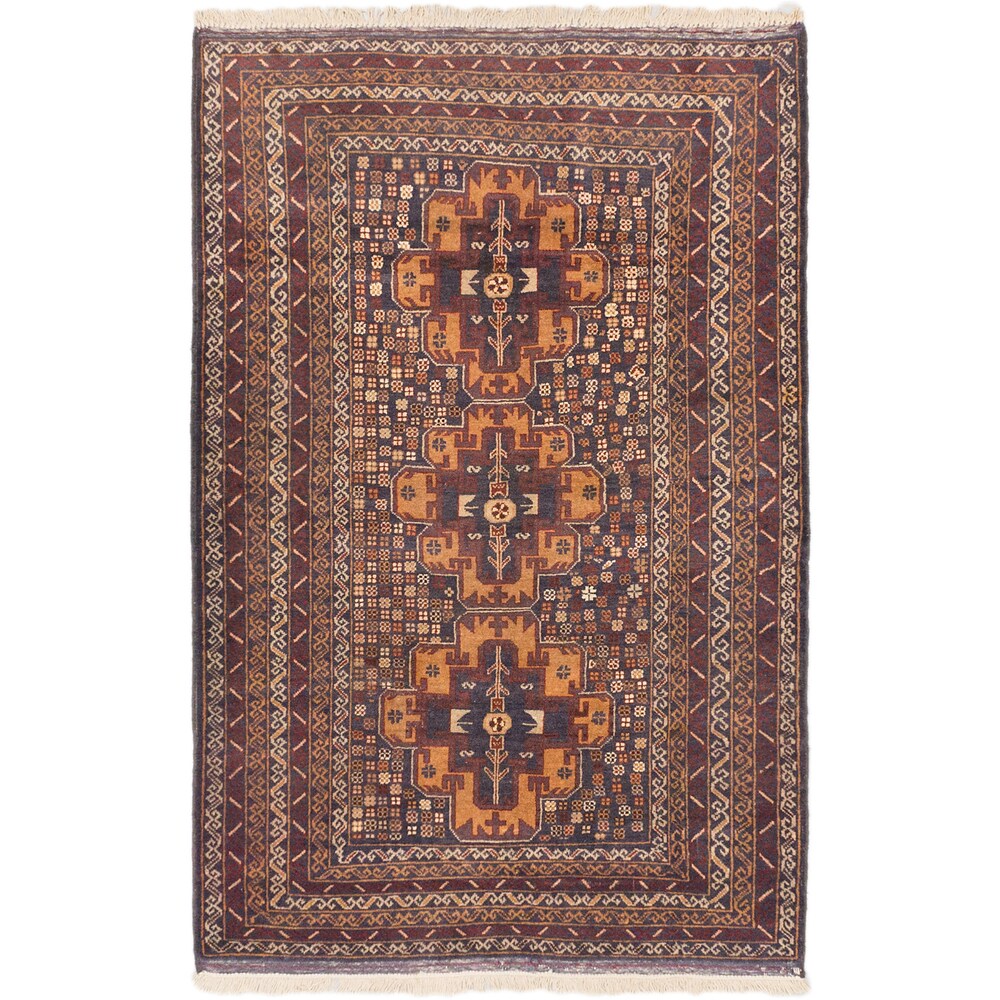 eCarpetGallery Blue/Brown Wool Teimani Rug