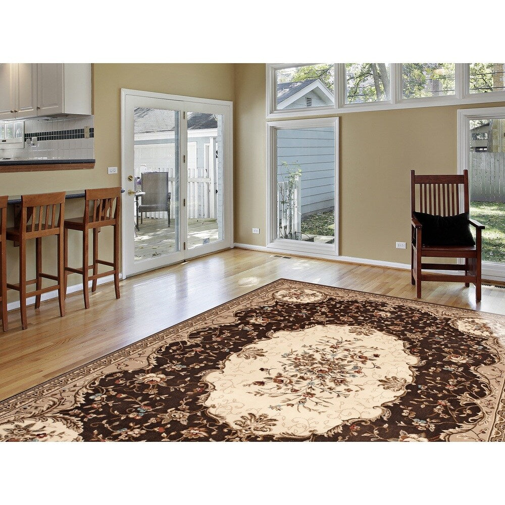 World Rug Gallery Savonnerie Traditional Brown Rug (5'3 x 7'10) - 5'3 x 7'10