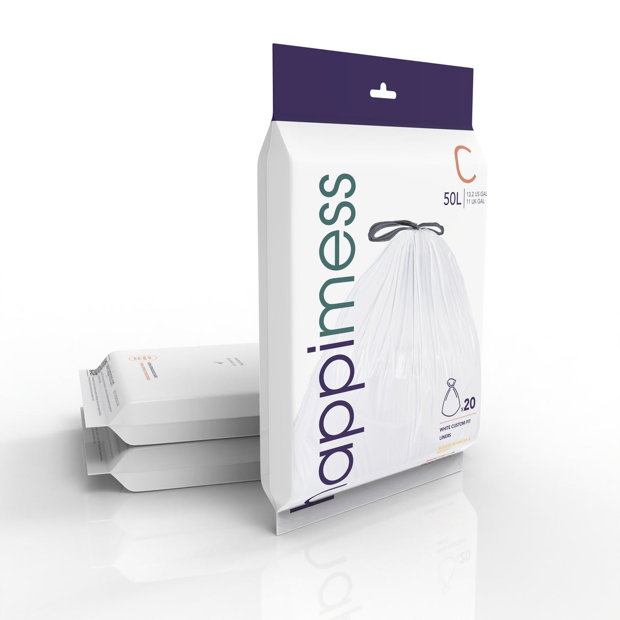 happimess 13.2 Gallon Drawstring Trash Can Liner, White (60-Count, 3-Packs of 20 Liners)