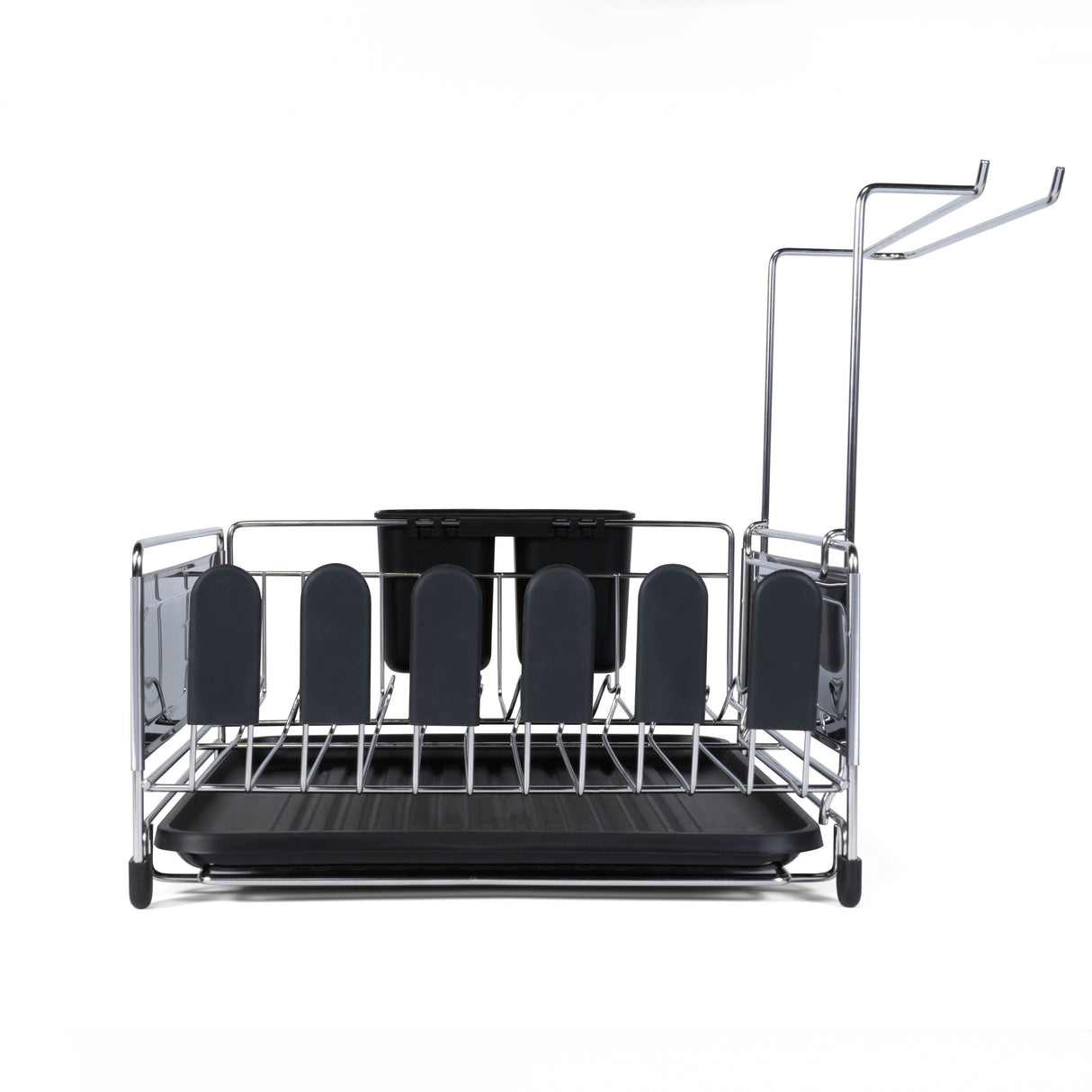 happimess Compact 17.25" Fingerprint-Proof Stainless Steel Dish Drying Rack With Wine Glass Holder, Stainless Steel/Black