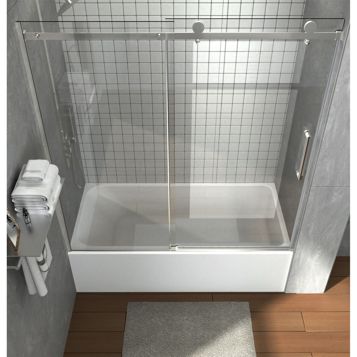 i-Homare 55 - 59 in.W x 60 in.H Sliding Frameless Tub Door Shower Door