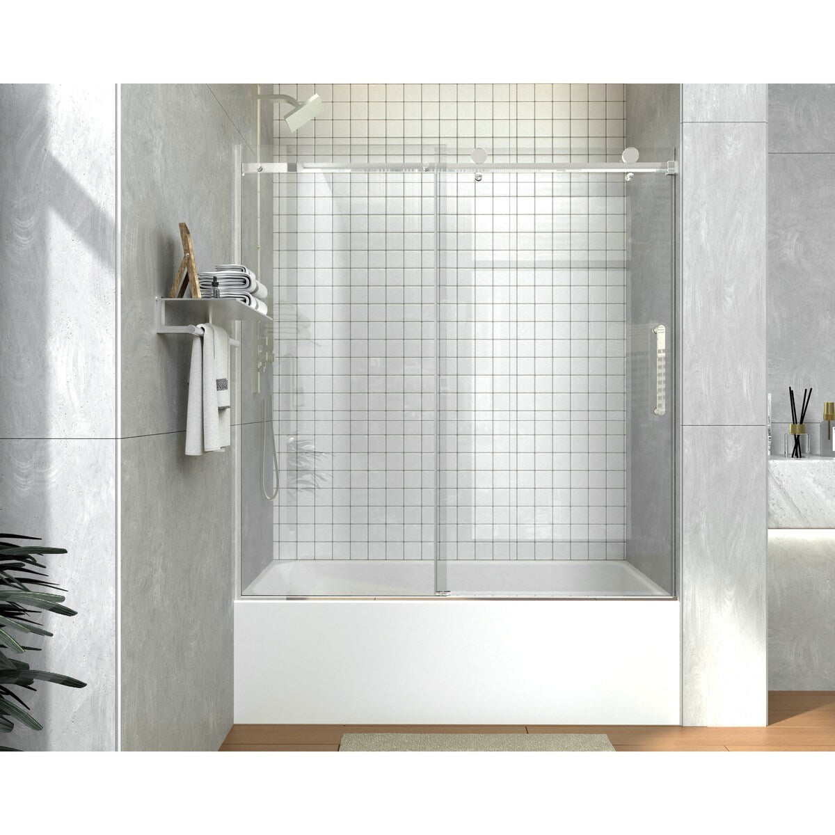i-Homare 55 - 59 in.W x 60 in.H Sliding Frameless Tub Door Shower Door