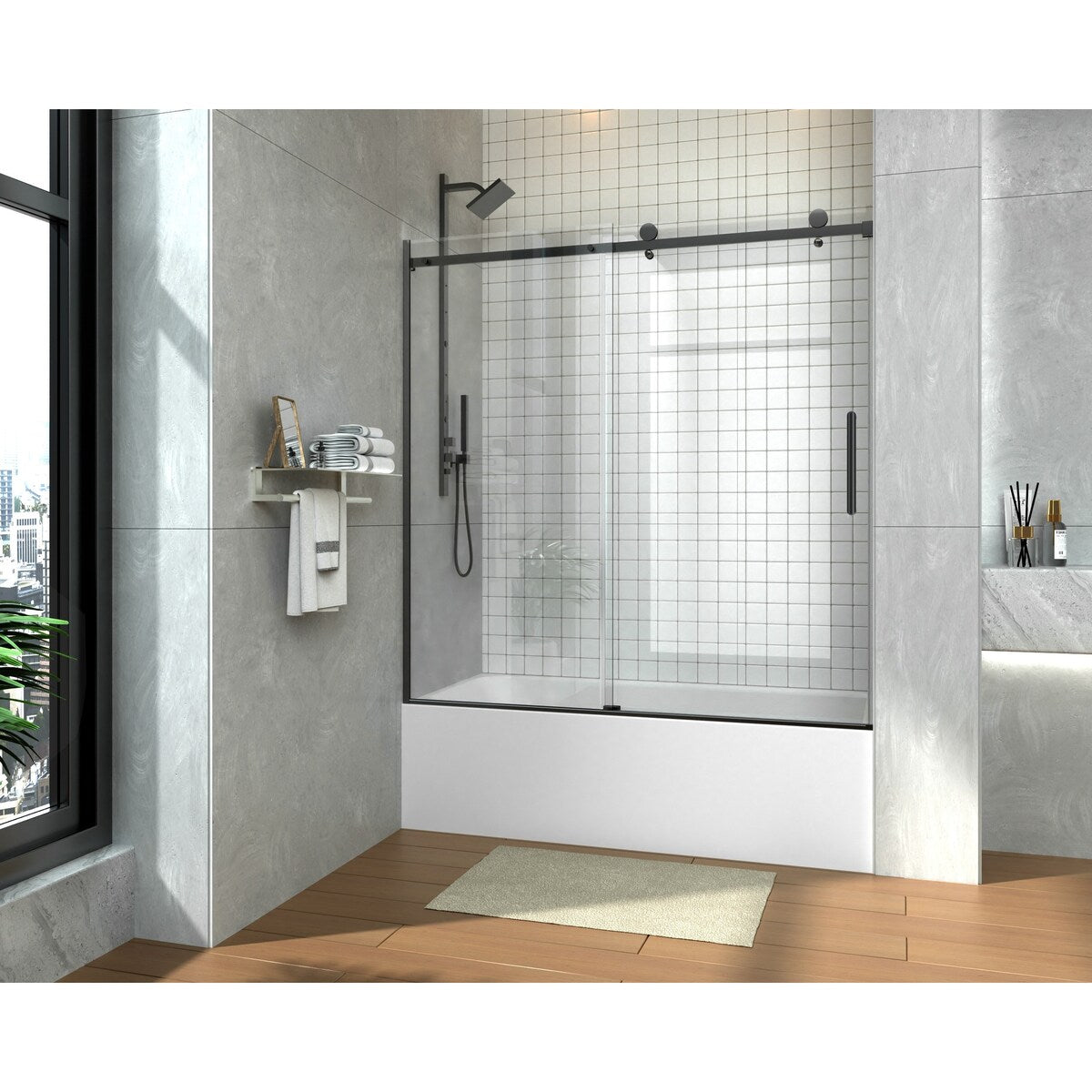 i-Homare 55 - 59 in.W x 60 in.H Sliding Frameless Tub Door Shower Door
