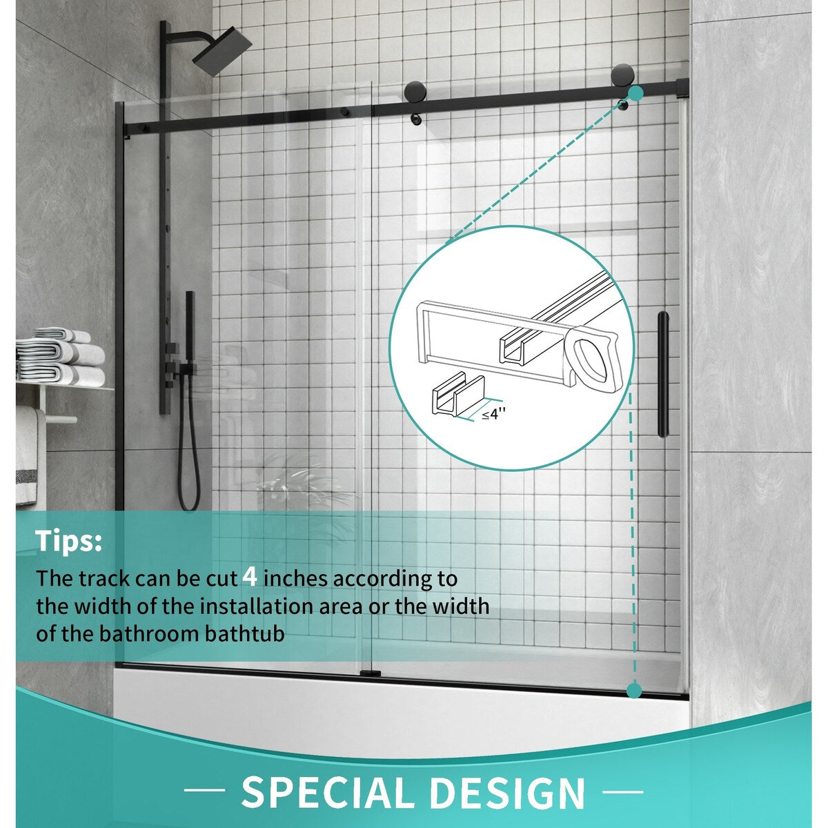 i-Homare 55 - 59 in.W x 60 in.H Sliding Frameless Tub Door Shower Door