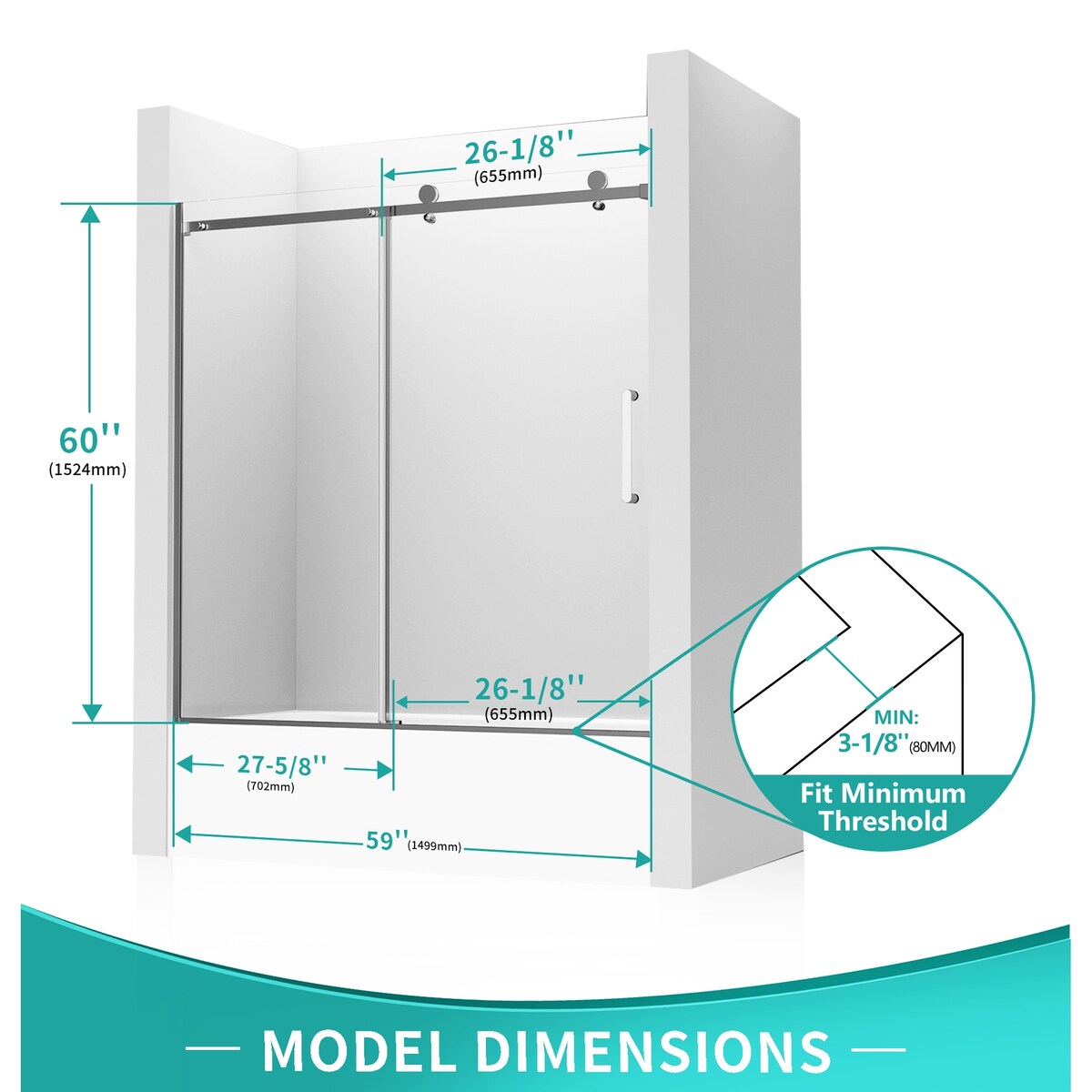 i-Homare 55 - 59 in.W x 60 in.H Sliding Frameless Tub Door Shower Door