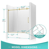 i-Homare 55 - 59 in.W x 60 in.H Sliding Frameless Tub Door Shower Door