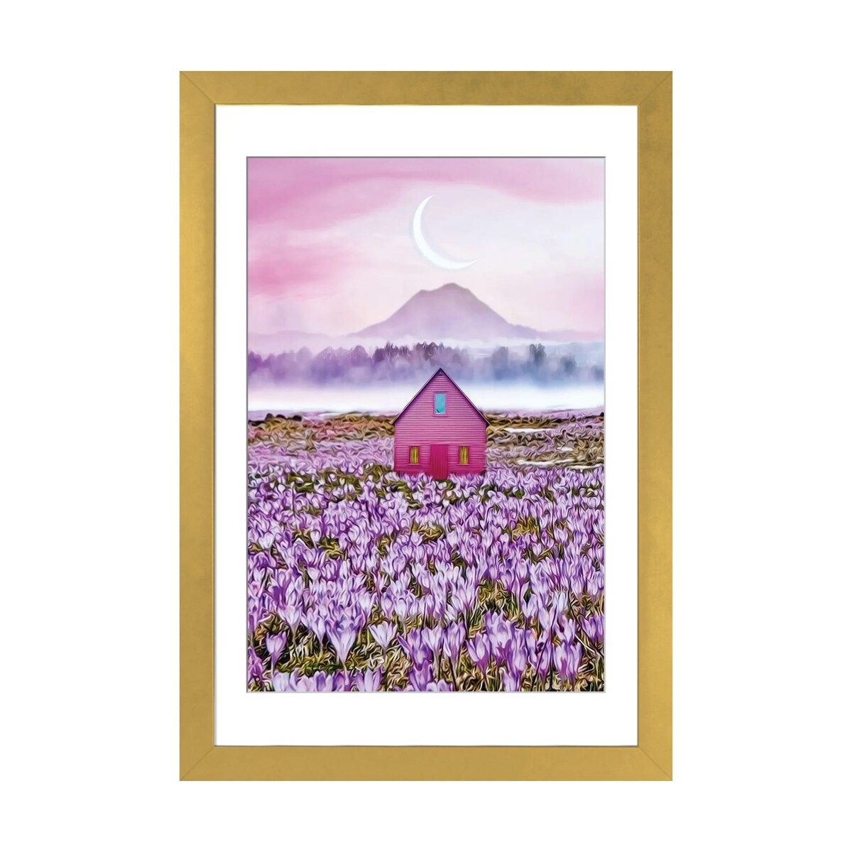 iCanvas "A Pink House In Blooming Crocuses" by Ievgeniia Bidiuk