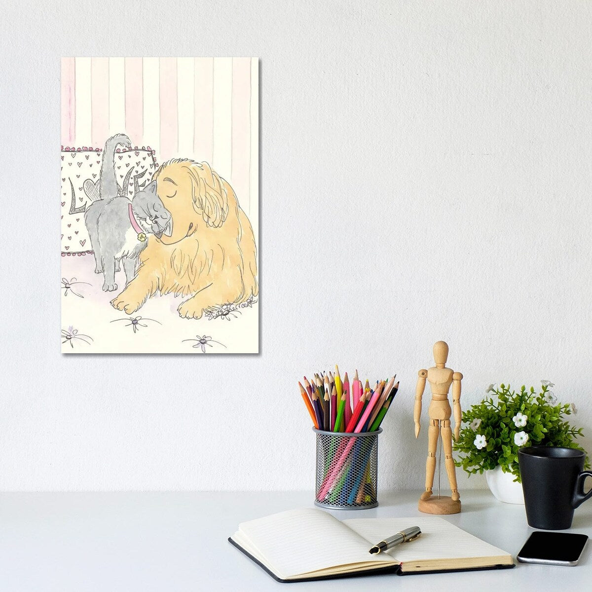 iCanvas "Adorable Dog And Cat Smoochies With Golden Retriever" by Shell Sherree Canvas Print