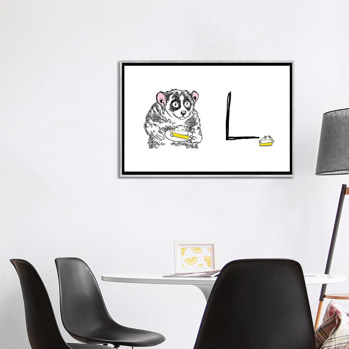 iCanvas "Alphabet Of Snacking Animals - Lemon Meringue Pie-Eating-Loris" by Jimbobart Framed