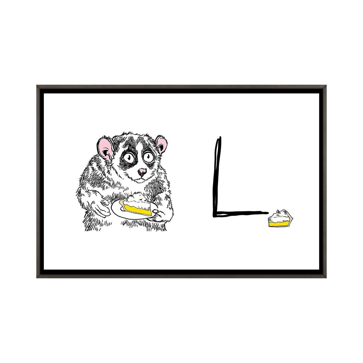 iCanvas "Alphabet Of Snacking Animals - Lemon Meringue Pie-Eating-Loris" by Jimbobart Framed